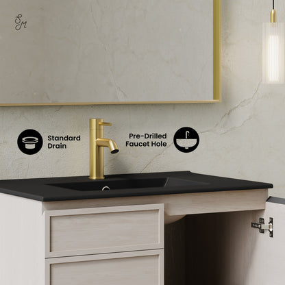 St. Tropez 30" Wall-Mounted Bathroom Vanity in White Oak with Black Sink Top