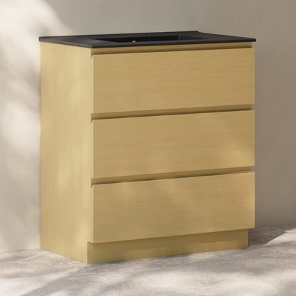 Liberte 30" Freestanding Bathroom Vanity in Natural Oak with Black 3-Hole Widespread Sink Top