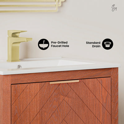 Daxton 24" Freestanding Bathroom Vanity in Brown Oak with Sink Top