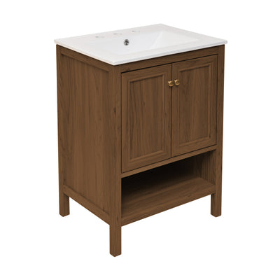 Château 24" Freestanding Bathroom Vanity in Brown Oak with 3-Hole Widespread Sink Top