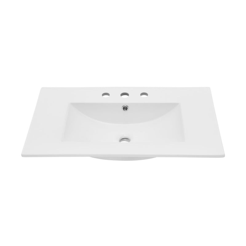 30" 3-Hole Widespread Vanity Sink Top in Glossy White