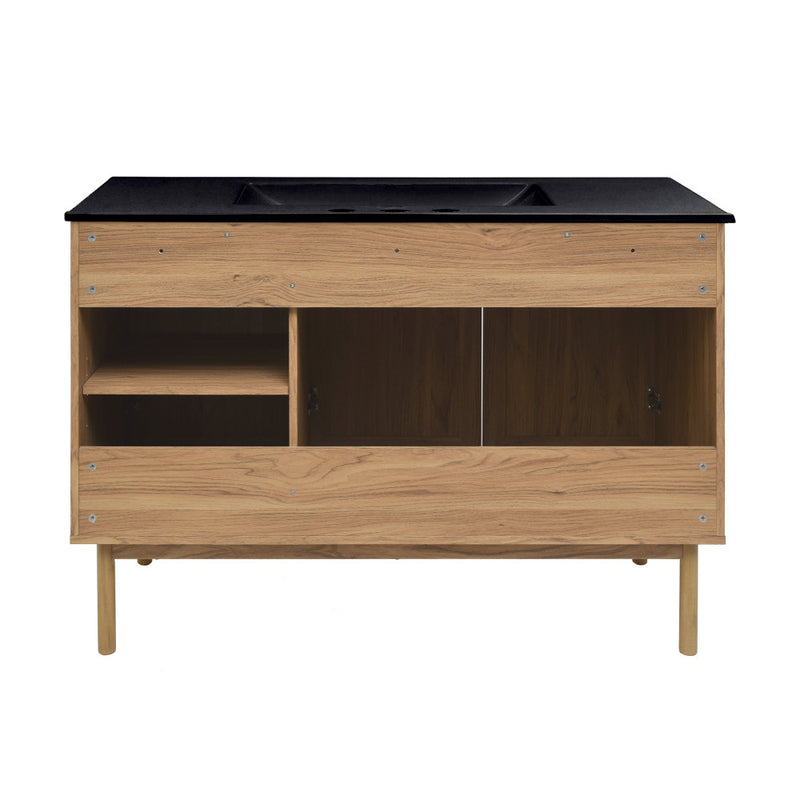 Classe 48 in. Brown Oak Bathroom Vanity With Black, 3-Hole Ceramic Sink Top