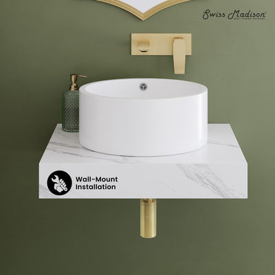 Monaco 24" Floating Bathroom Shelf with Vessel Sink in White Marble