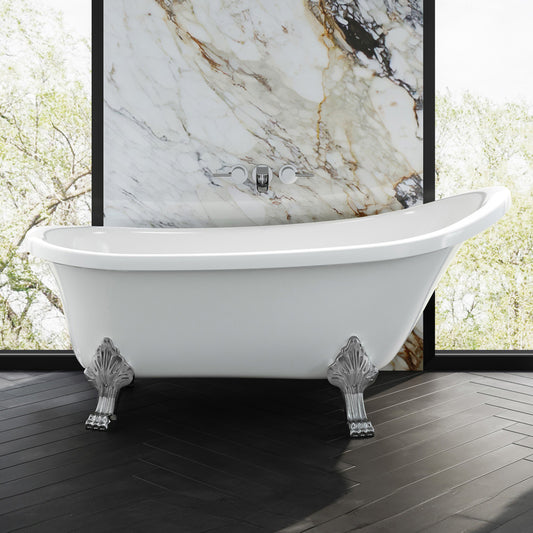 Cache Single Slipper, Clawfoot Soaking Acrylic Bathtub, Chrome Clawfoot