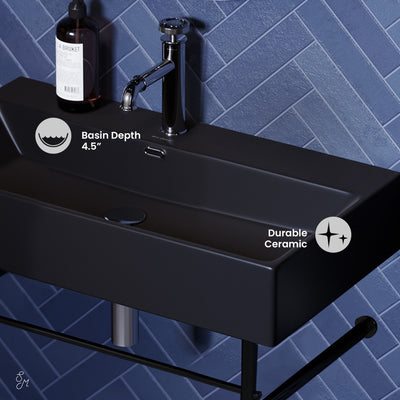 Claire 30 Ceramic Console Sink Matte Black Basin Black Legs