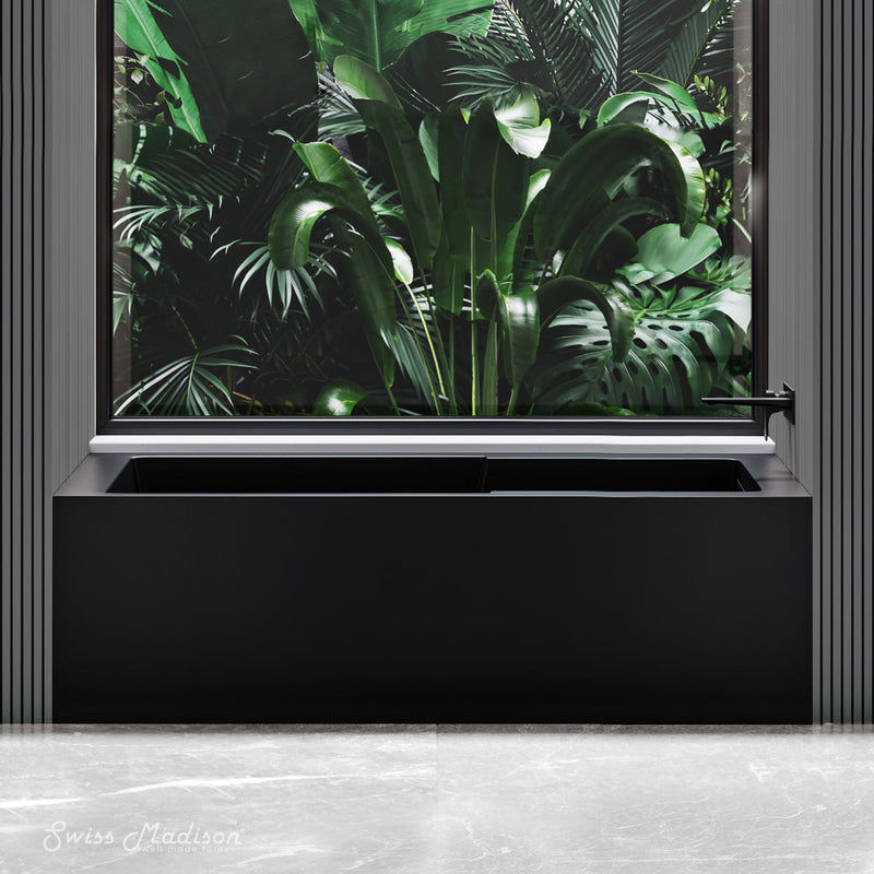 Voltaire 60 x 32 Skirted Right Drain Soaking Apron Bathtub in Matte Black with Integrated Overflow and Armrest, Drain Included