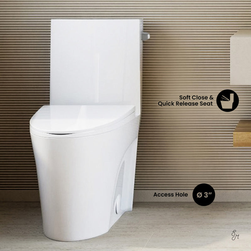 St. Tropez One-Piece 14" Rough-in 1.28 GPF Right-Hand Vortex Flush Elongated Toilet in Glossy White