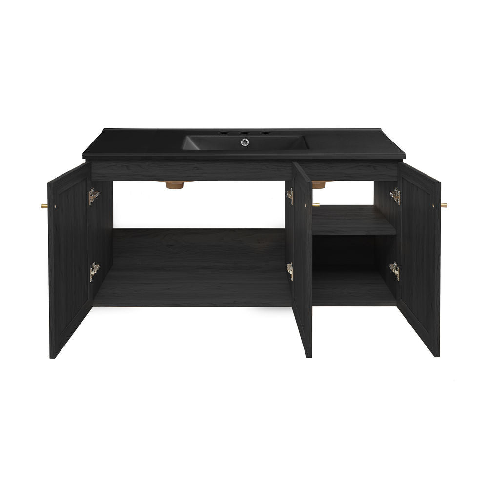 Classe 48" Wall-Mounted Bathroom Vanity in Black Oak with Black 3-Hole Widespread Sink Top