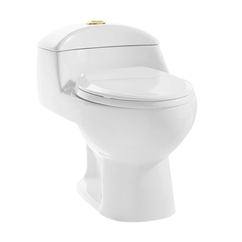 Chateau One Piece Elongated Toilet Dual Flush, Brushed Gold Hardware 1.1/1.6 gpf