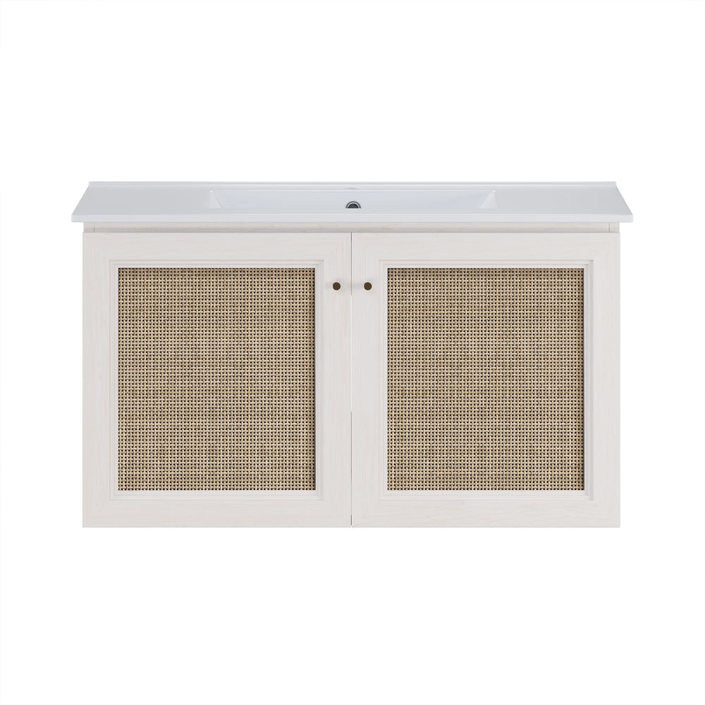 Classe 36" Wall-Mounted Bathroom Vanity in White Oak with Single Faucet Hole Vanity Top