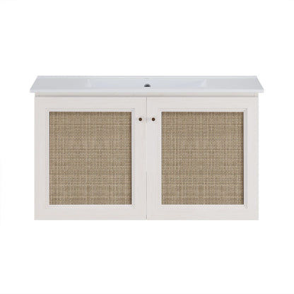 Classe 36" Wall-Mounted Bathroom Vanity in White Oak with Single Faucet Hole Vanity Top
