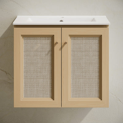 Classe 24" Wall-Mounted Bathroom Vanity in Natural Oak with Single Faucet Hole Vanity Top