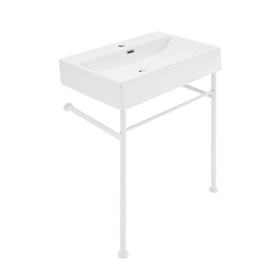 Claire 24 Ceramic Console Sink White Basin Matte White Legs