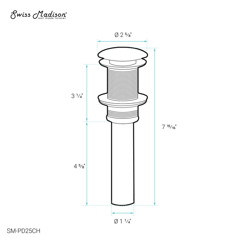 Residential Non-Overflow Pop Up Sink Drain 1.75 in Brushed Chrome