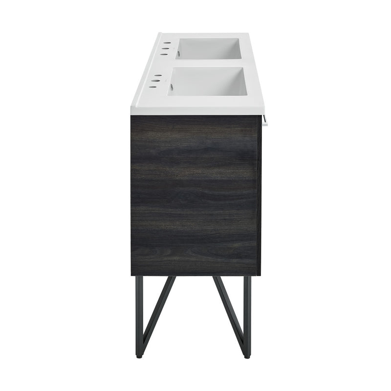 Annecy 60 in. Black Walnut, Double Basin Bathroom Vanity With White, 3-Hole Artificial Stone Sink Top