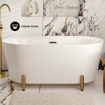 Monaco 59" Freestanding Bathtub with Brushed Gold Stand