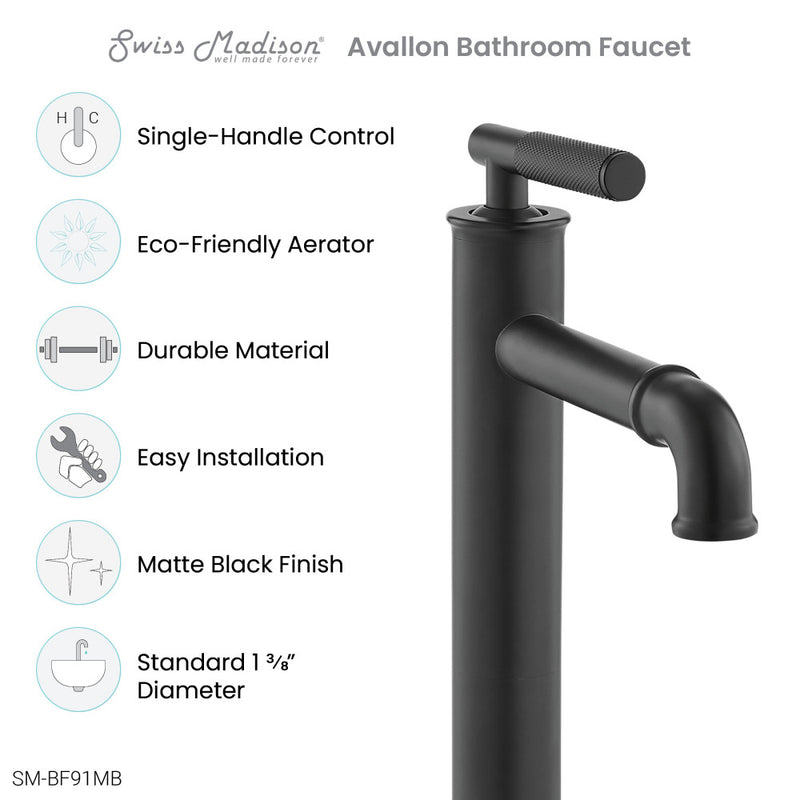 Avallon Single Hole, Single-Handle Sleek, High Arc Bathroom Faucet in Matte Black