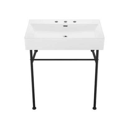 Claire 30" Console Sink White Basin Black Legs with 8" Widespread Holes
