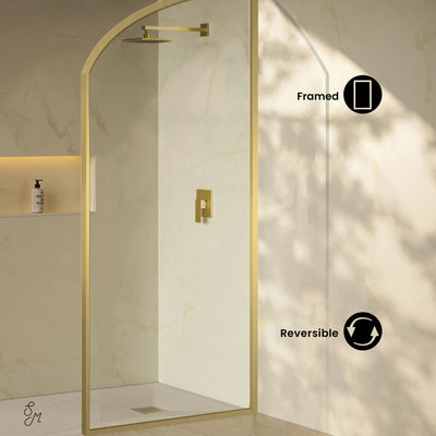 Demi 34 x 76 Framed Fixed 3/8 in. (10mm) Clear Tempered Glass Shower Door with Gold Brushed Frame