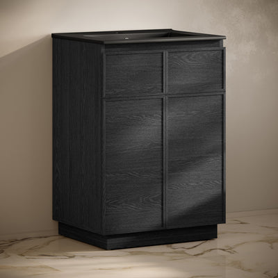 St. Tropez 24" Freestanding Bathroom Vanity in Black Oak with Black Sink Top