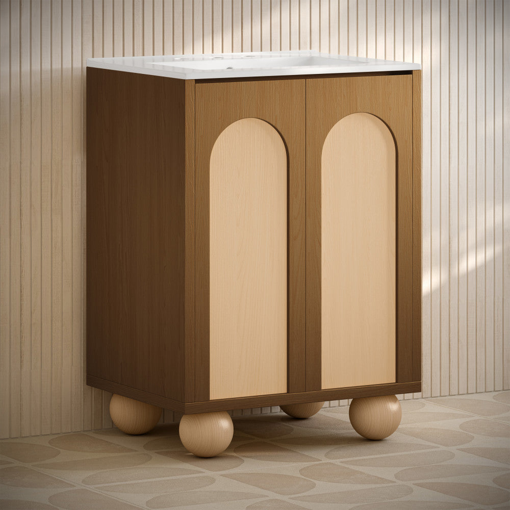 Plaisir II 24" Freestanding Bathroom Vanity in Brown Oak with 3-Hole Widespread Sink Top