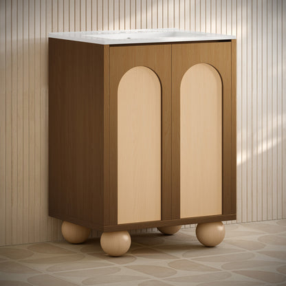Plaisir II 24" Freestanding Bathroom Vanity in Brown Oak with 3-Hole Widespread Sink Top