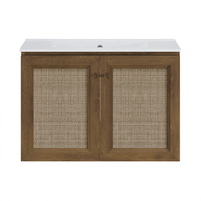 Classe 30" Wall-Mounted Bathroom Vanity in Brown Oak with Widespread Faucet Holes Vanity Top