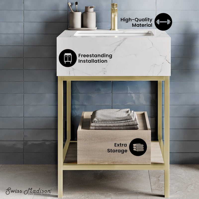 Beau 24" Open Shelf Natural Oak Frame Freestanding Bathroom Vanity with Sink Top