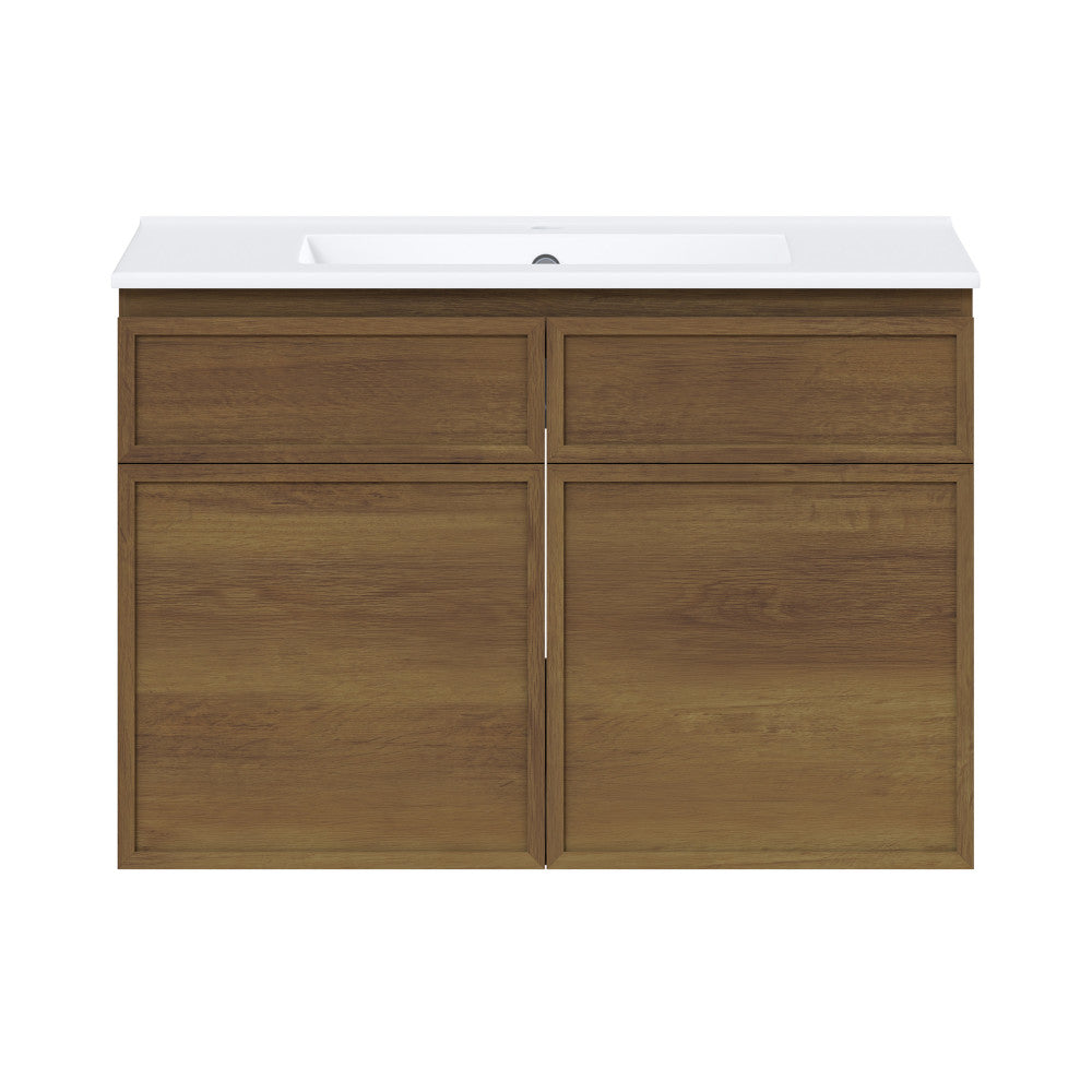 St. Tropez 30" Wall-Mounted Bathroom Vanity in Brown Oak with 3-Hole Widespread Sink Top