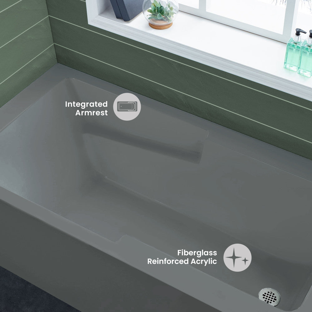 Voltaire 60" x 32" Right-Hand Drain Alcove Bathtub with Apron and Armrest in Matte Gray