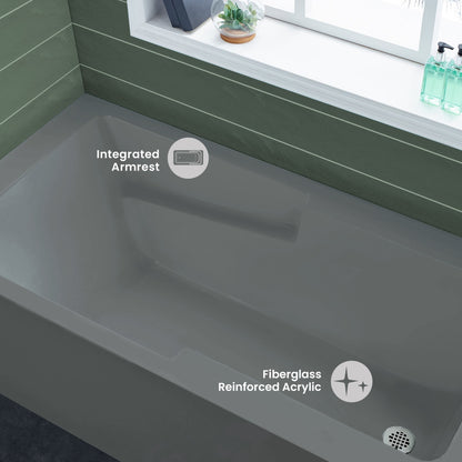 Voltaire 60" x 32" Right-Hand Drain Alcove Bathtub with Apron and Armrest in Matte Gray