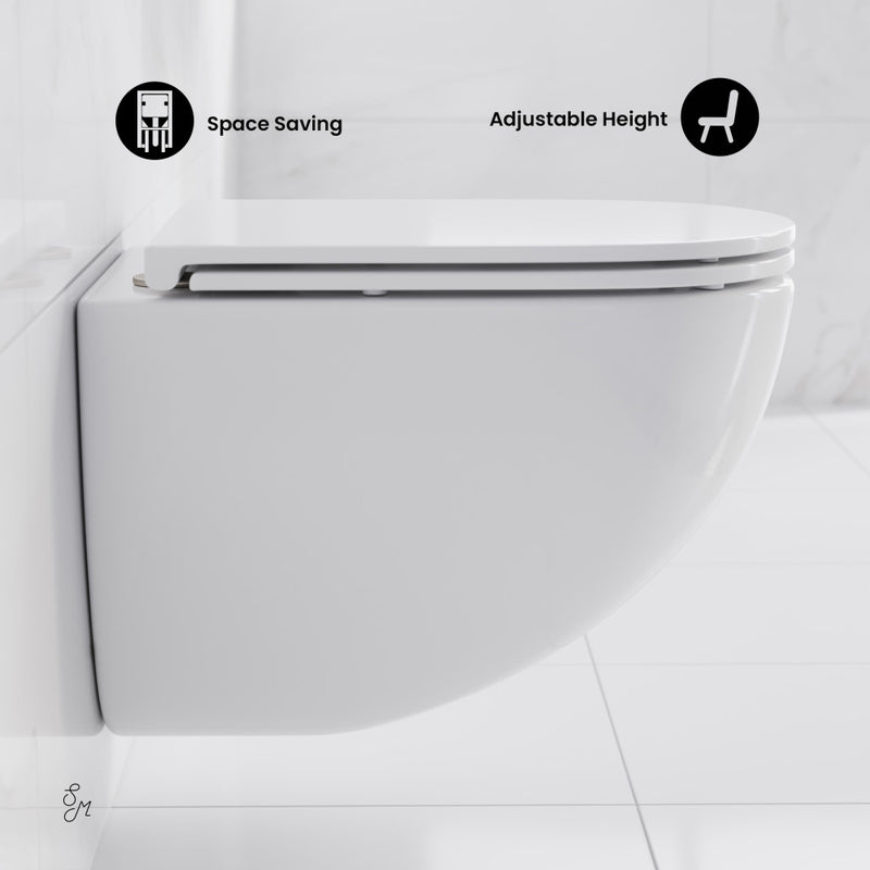 St. Tropez Wall-Hung Toilet Bundle 0.8/1.6 GPF Dual Flush in Glossy White with Brass Flush Plate