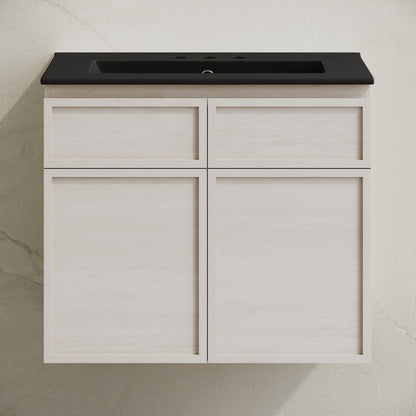 St. Tropez 24" Wall-Mounted Bathroom Vanity in White Oak with Black 3-Hole Centerset Sink Top
