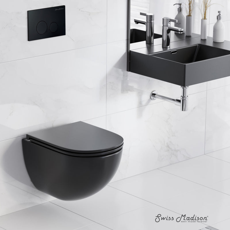 St. Tropez Wall-Hung Toilet Bundle 0.8/1.6 GPF Dual Flush in Matte Black with Black Flush Plate