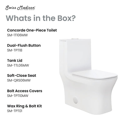 Concorde One Piece Square Toilet Dual Flush 1.1/1.6 gpf in Matte White