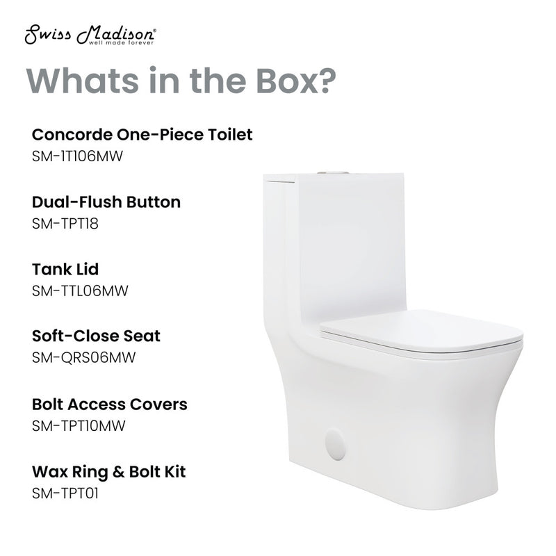 Concorde One Piece Square Toilet Dual Flush 1.1/1.6 gpf in Matte White