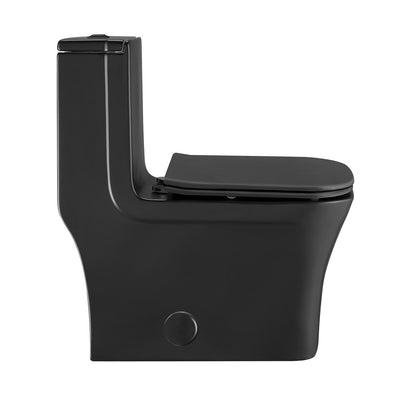 Concorde One Piece Square Toilet Dual Flush in Matte Black, Black Hardware 1.1/1.6 gpf