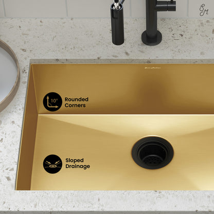 Rivage 23 x 18 Stainless Steel, Single Basin, Undermount Kitchen Sink, Gold