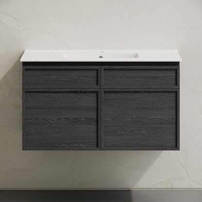 St. Tropez 36" Wall-Mounted Bathroom Vanity in Black Oak with Sink Top