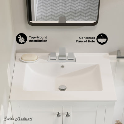 24" 3-Hole Centerset Vanity Sink Top in Glossy White