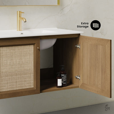 Classe 36" Wall-Mounted Bathroom Vanity in Brown Oak with Single Faucet Hole Vanity Top