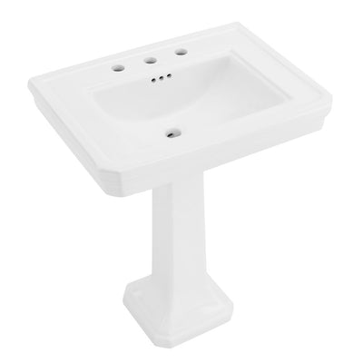 Voltaire 26" Two-Piece Rectangle Pedestal Sink with 3-Hole Widespread Faucet Holes in Glossy White