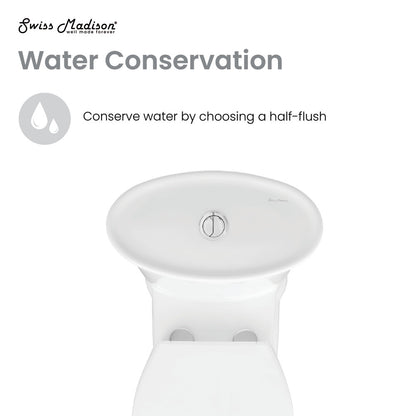 Elongated one-piece toilet with dual-flush button on top, white ceramic.