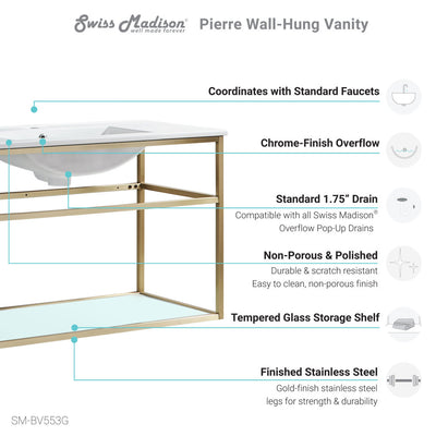 Pierre 36 Single, Open Shelf, Gold Metal Frame Bathroom Vanity