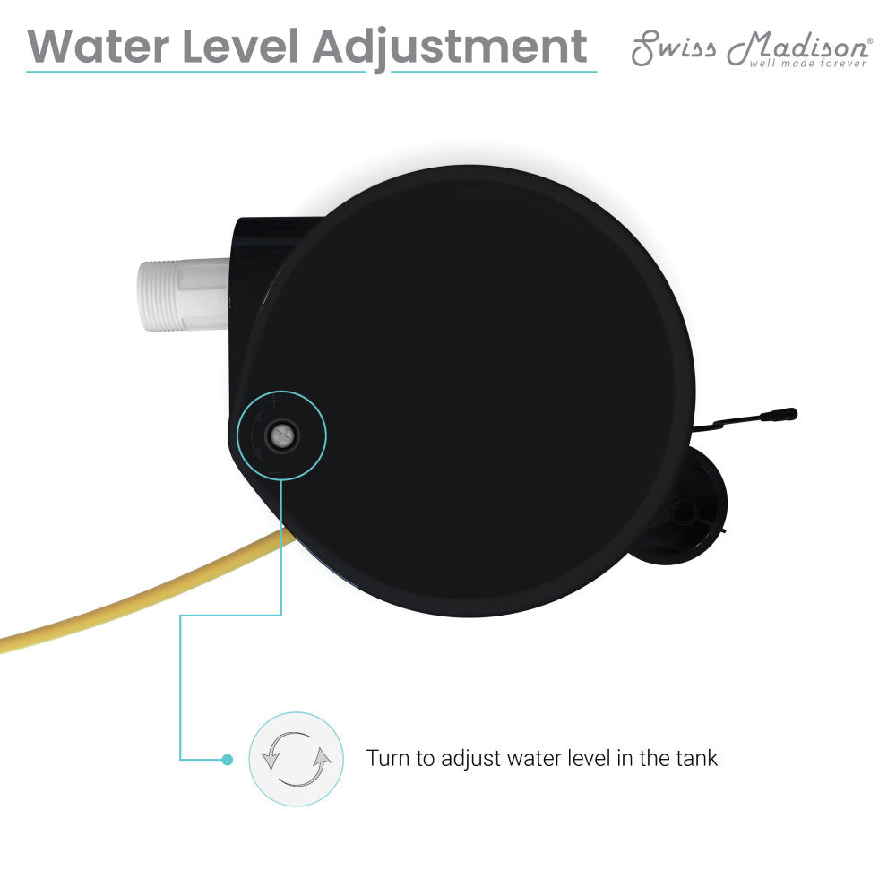 Touchless toilet flush kit component with water level adjustment dial and connection tubes.