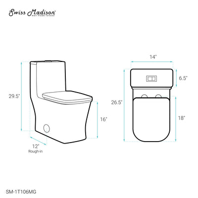 Concorde One Piece Square Toilet Dual Flush in Matte Grey 1.1/1.6 gpf