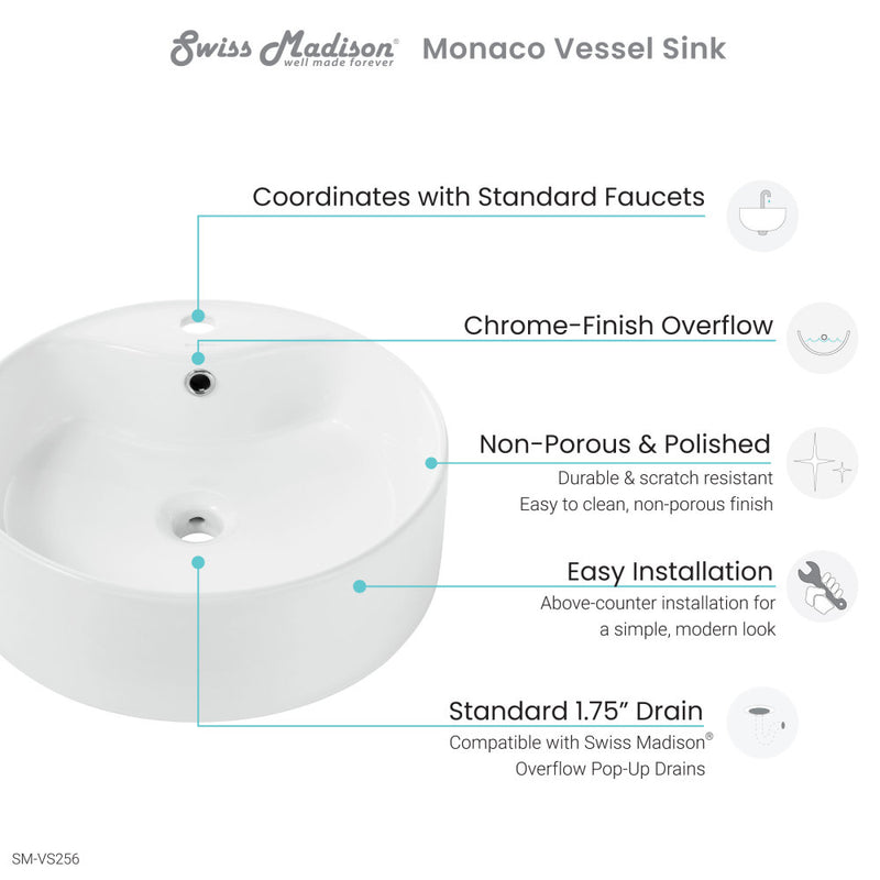 Monaco Round Vessel Sink with Faucet Mount