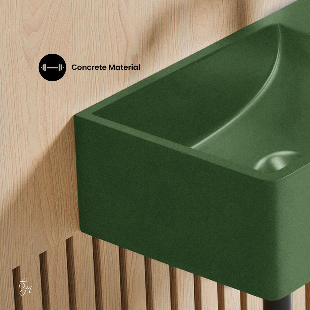 Lisse 16" Concrete Rectangle Wall-Mounted Sink with Right Side Faucet Mount in Matte Royal Green