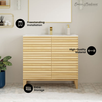 Cascade 30" Freestanding Bathroom Vanity in Natural Oak with Sink Top