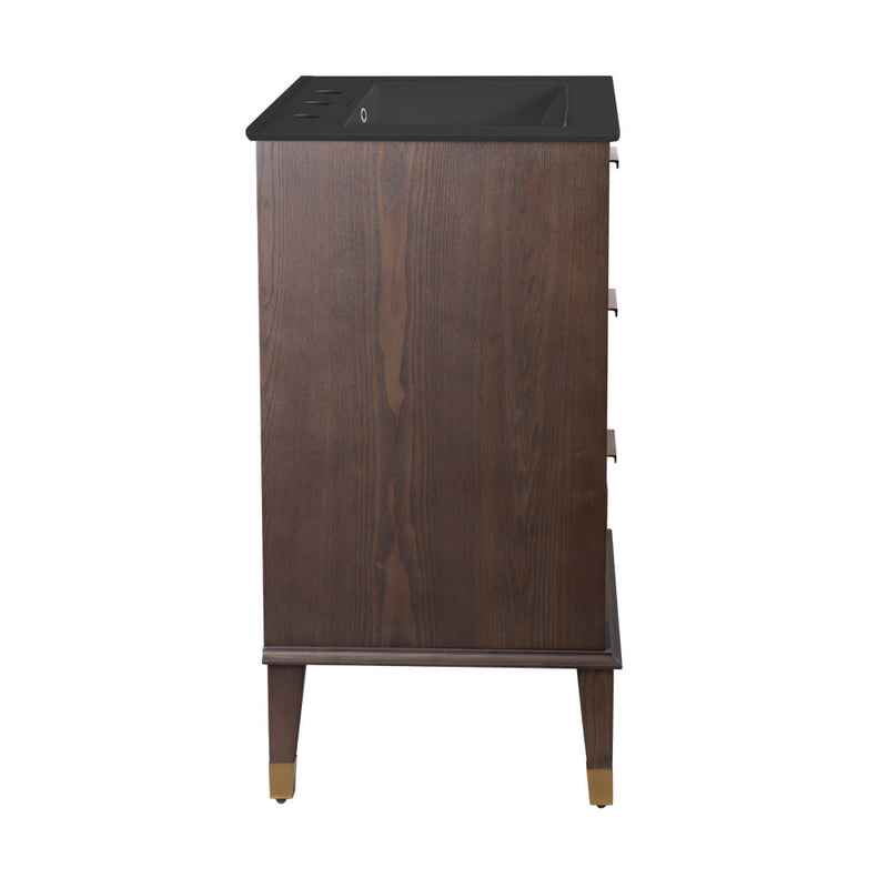 Hugo 24 in. Brown Oak Bathroom Vanity With Black, 3-Hole Ceramic Sink Top